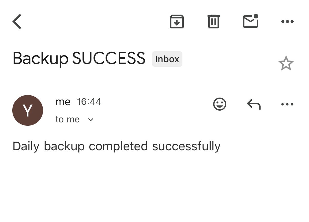 Backup success email notification
