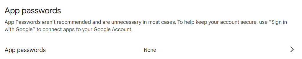 Google Account app passwords