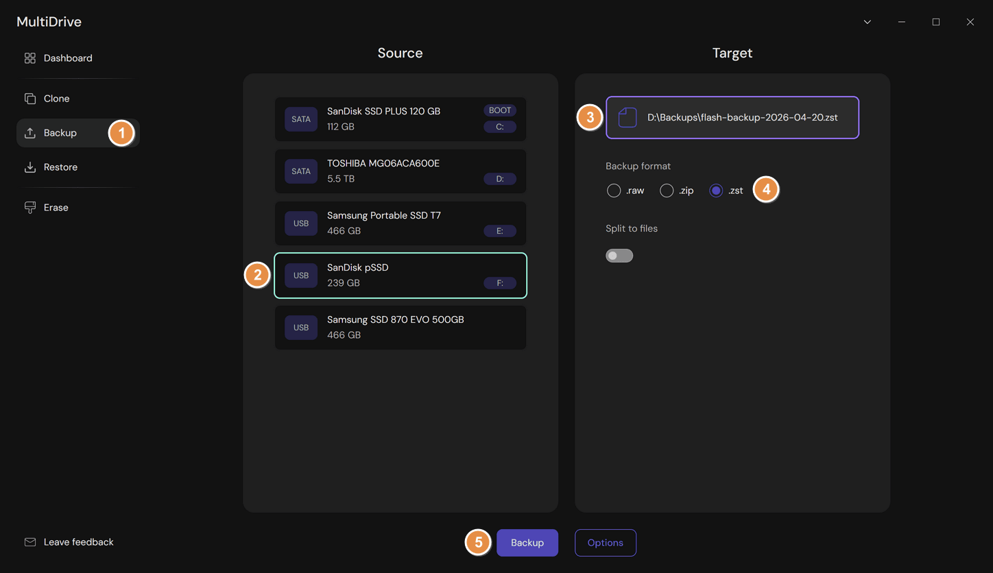 Full drive backup in 5 clicks with MultiDrive
