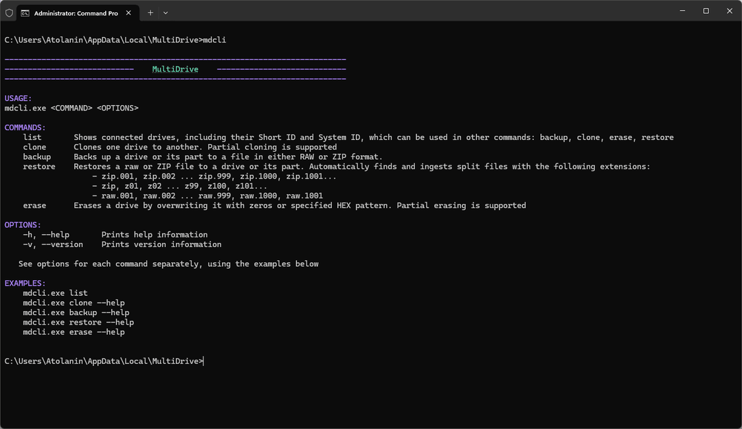 Backup, Clone, Erase Drives Using Command Prompt - MultiDrive