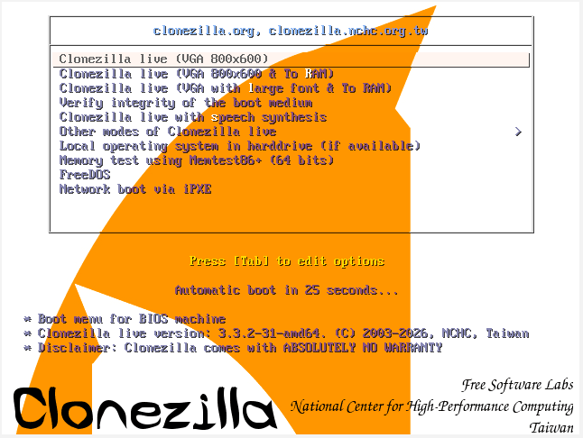 Clonezilla entry menu