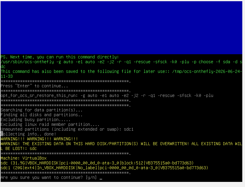Linux command line in Clonezilla