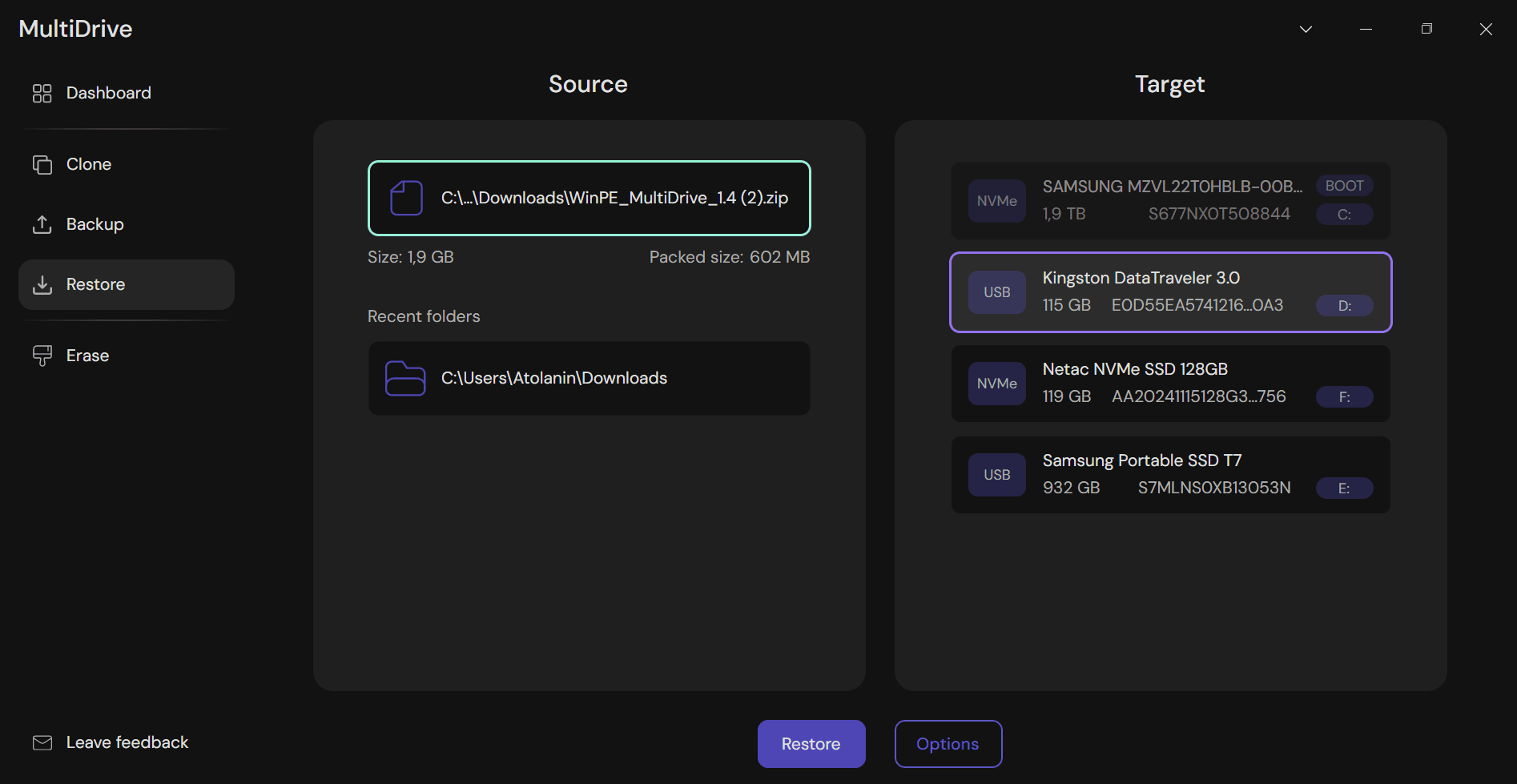 Creating bootable USB with MultiDrive