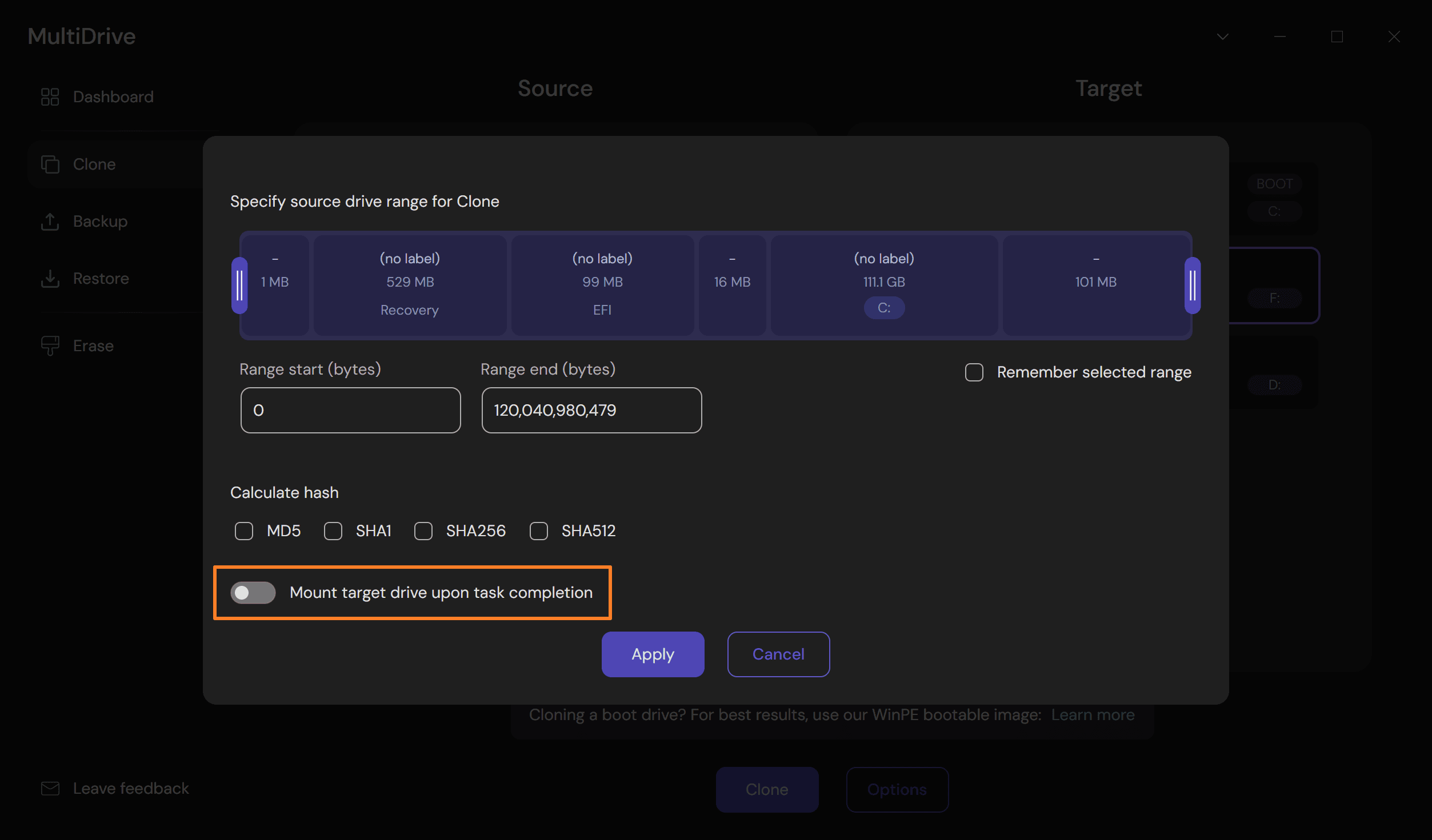 Start disk cloning process