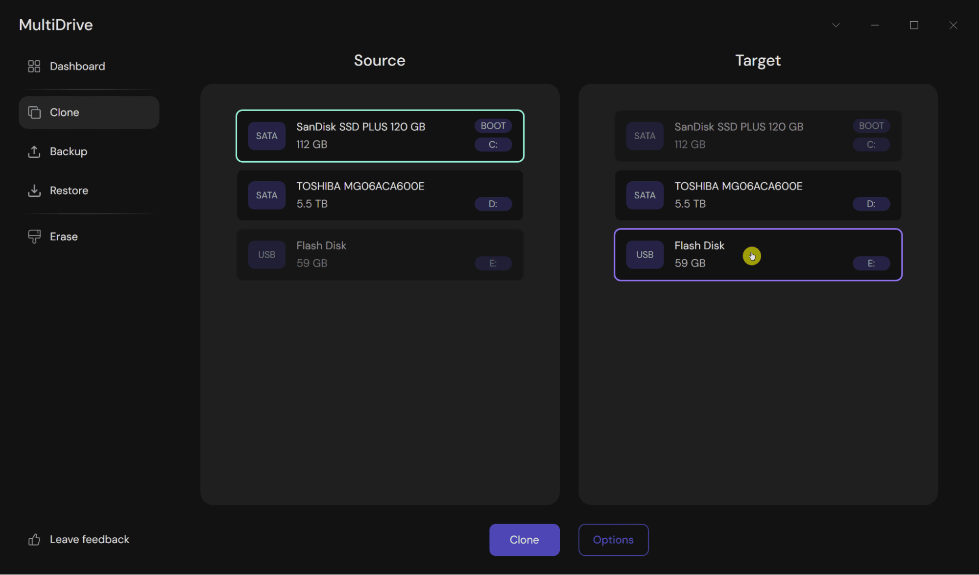Select target SSD