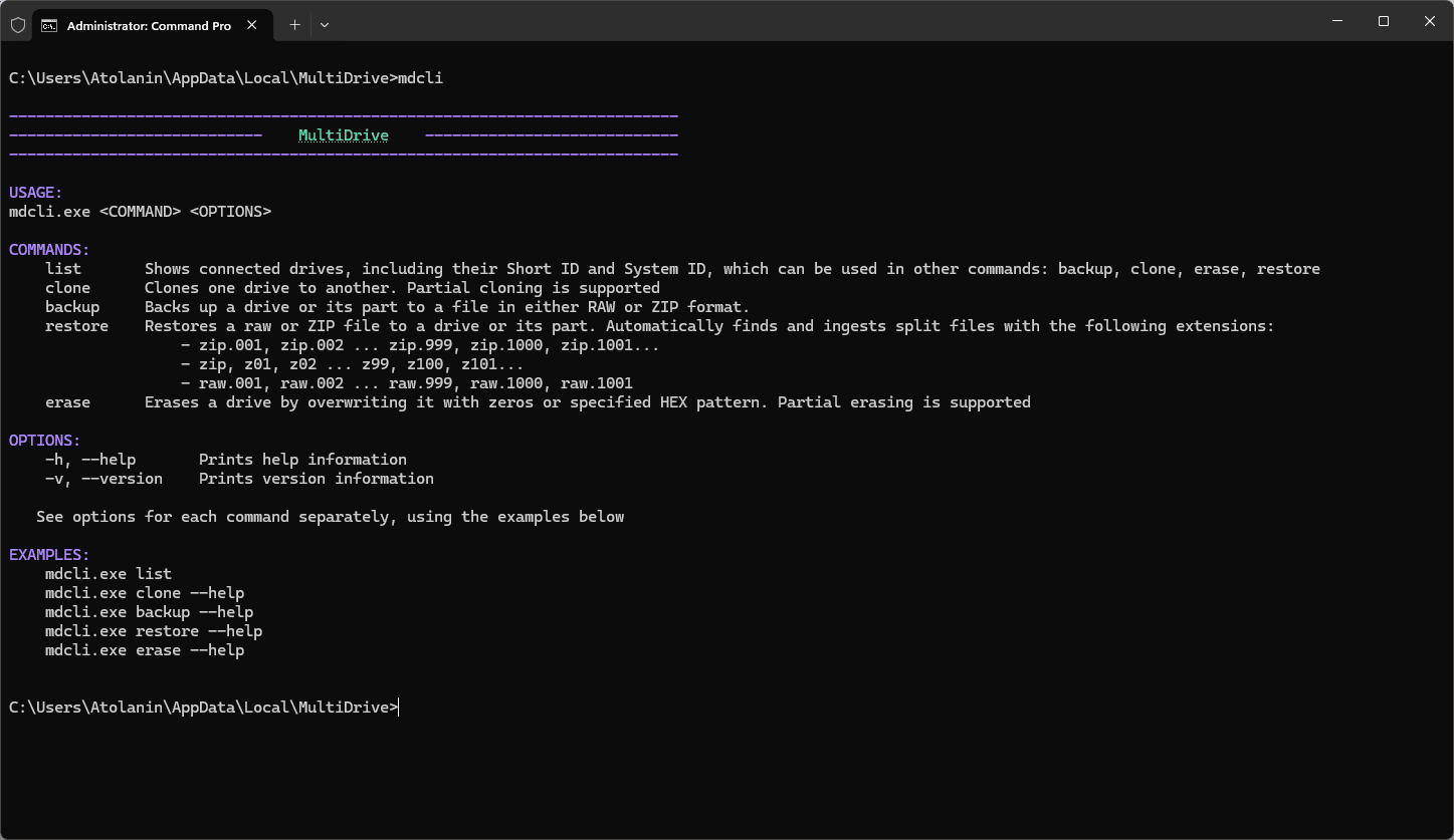 MultiDrive CLI interface