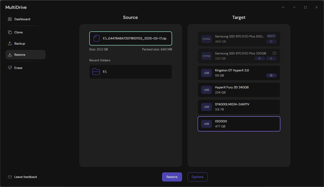 MultiDrive - Free Disk Cloning, Backup and Erasing Software