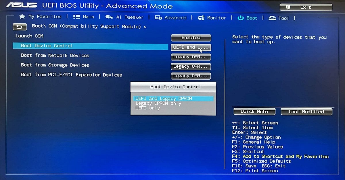 Checking the boot mode in the UEFI/BIOS