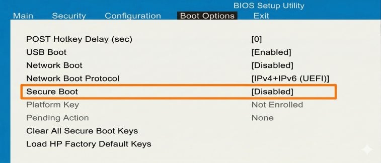 Disabled Secure Boot