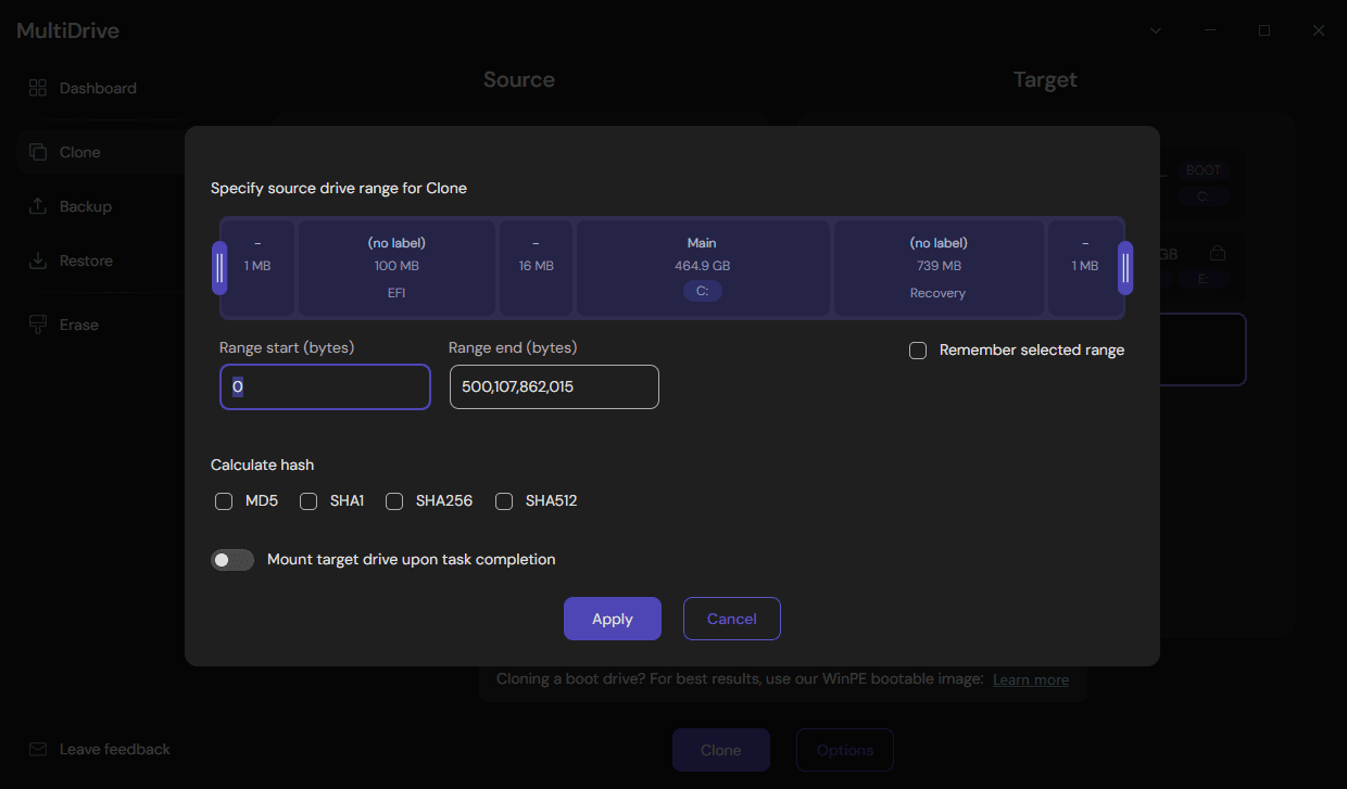 MultiDrive Clone Options - Mount target drive upon task completion