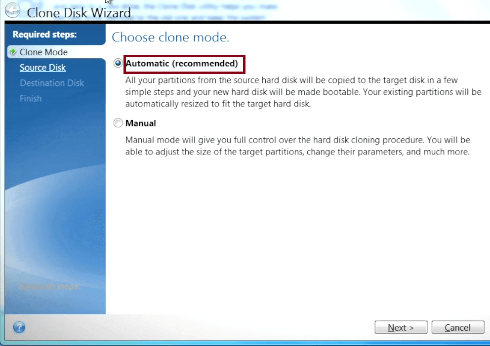 Acronis True Image clone modes