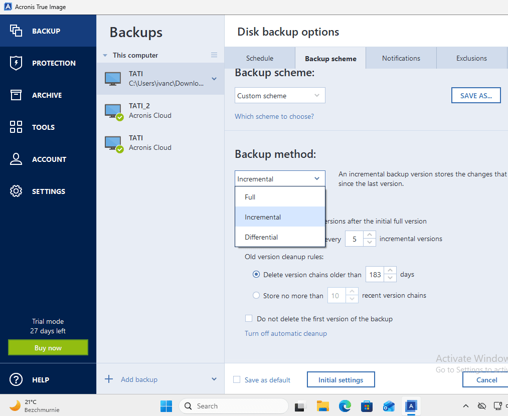 Acronis backup options scheme