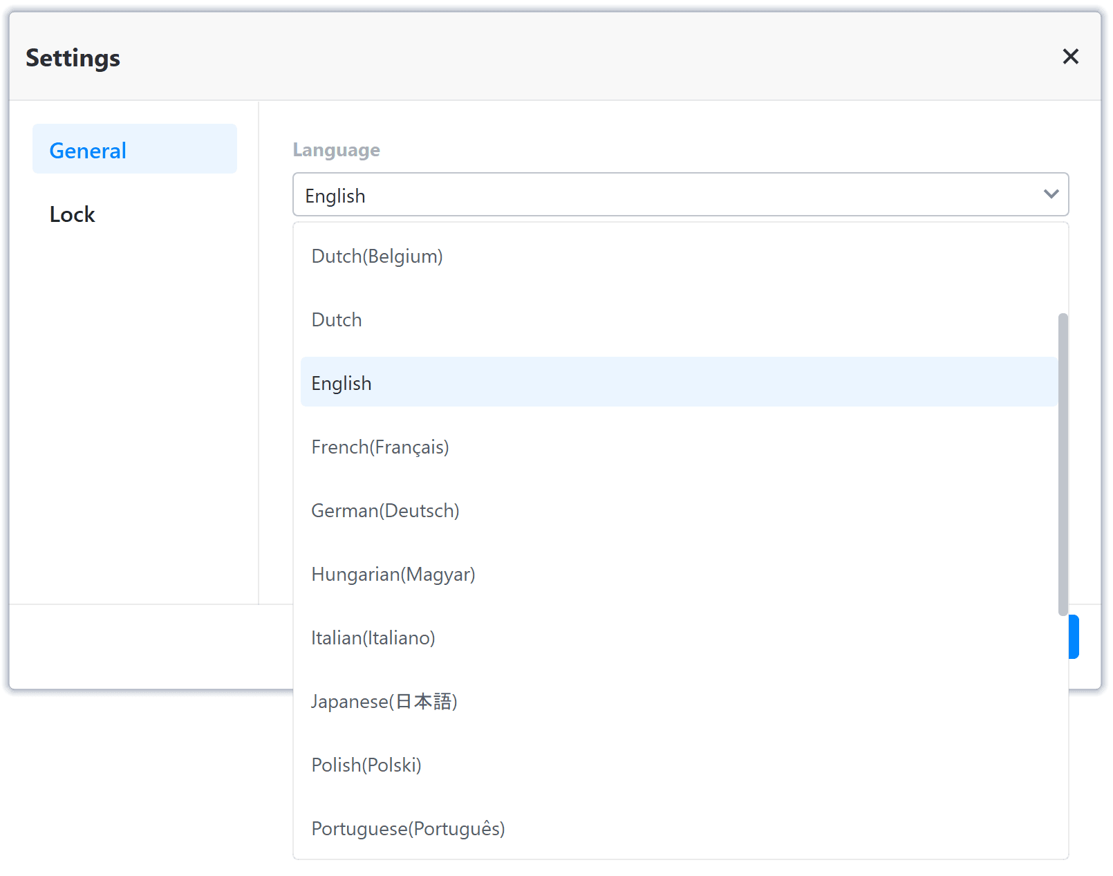 Changing language in AOMEI Backupper.