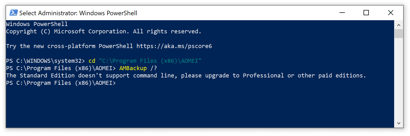 The free version of AOMEI Backupper doesn’t support the command-line interface.