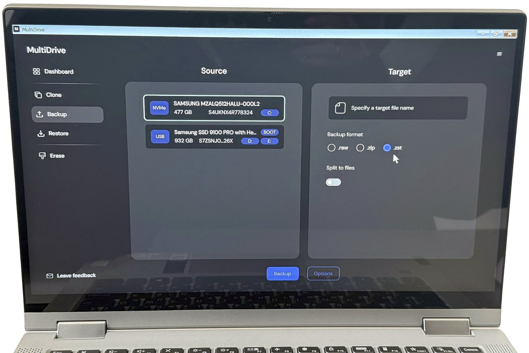 MultiDrive Backup with system drive as Source and external drive as Target