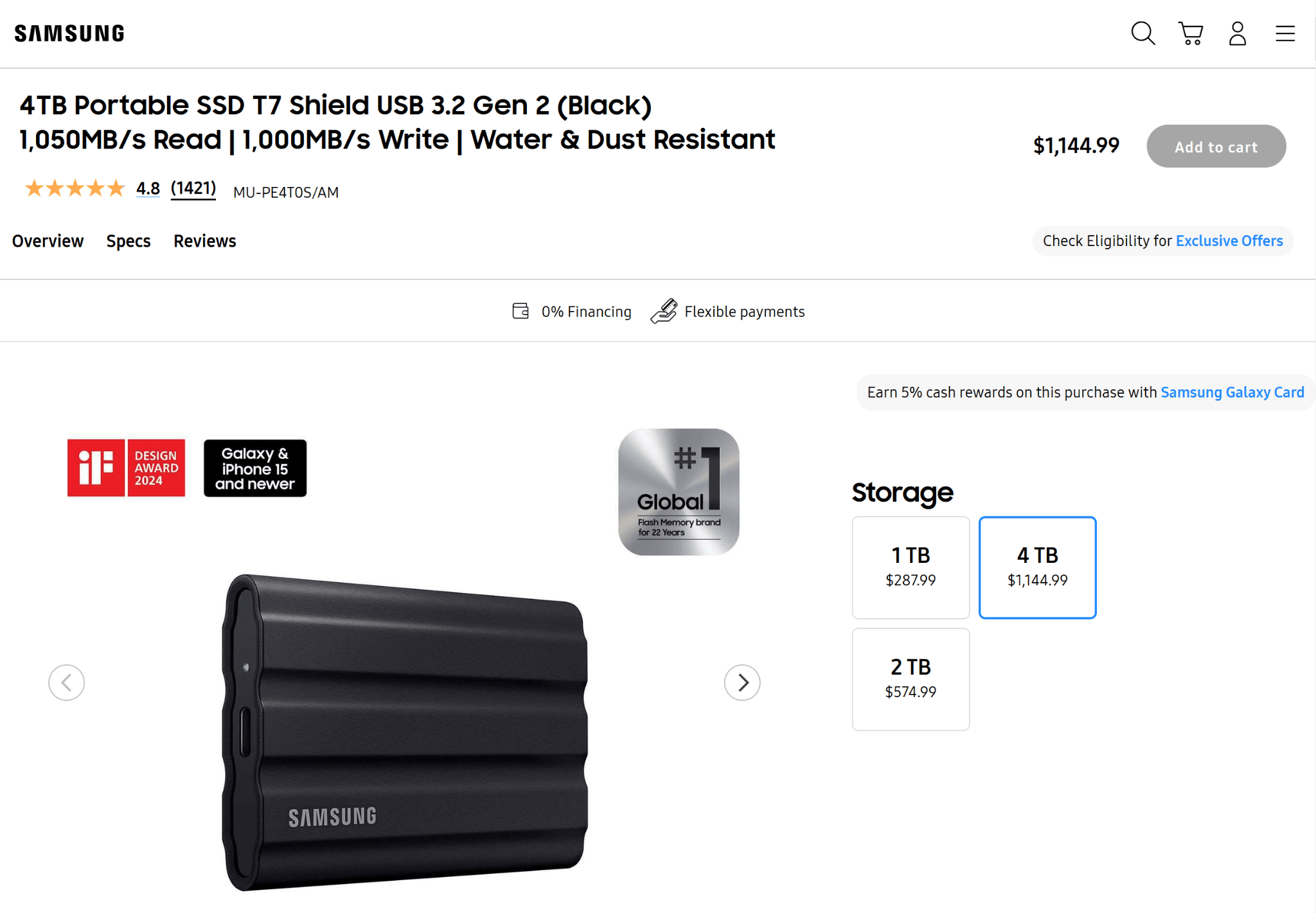 Samsung external SSDs with a maximum capacity of 4 TB