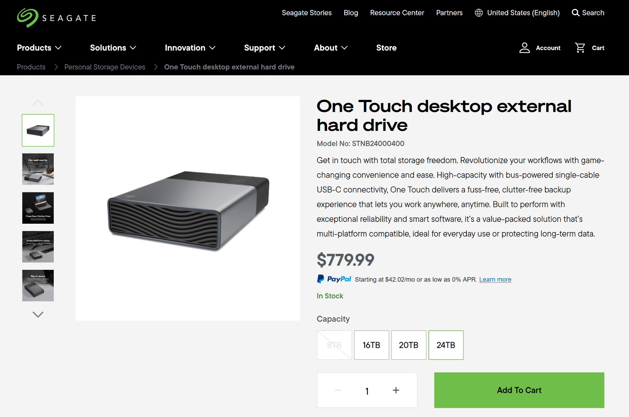 Seagate One Touch desktop external hard drive up to 24 TB