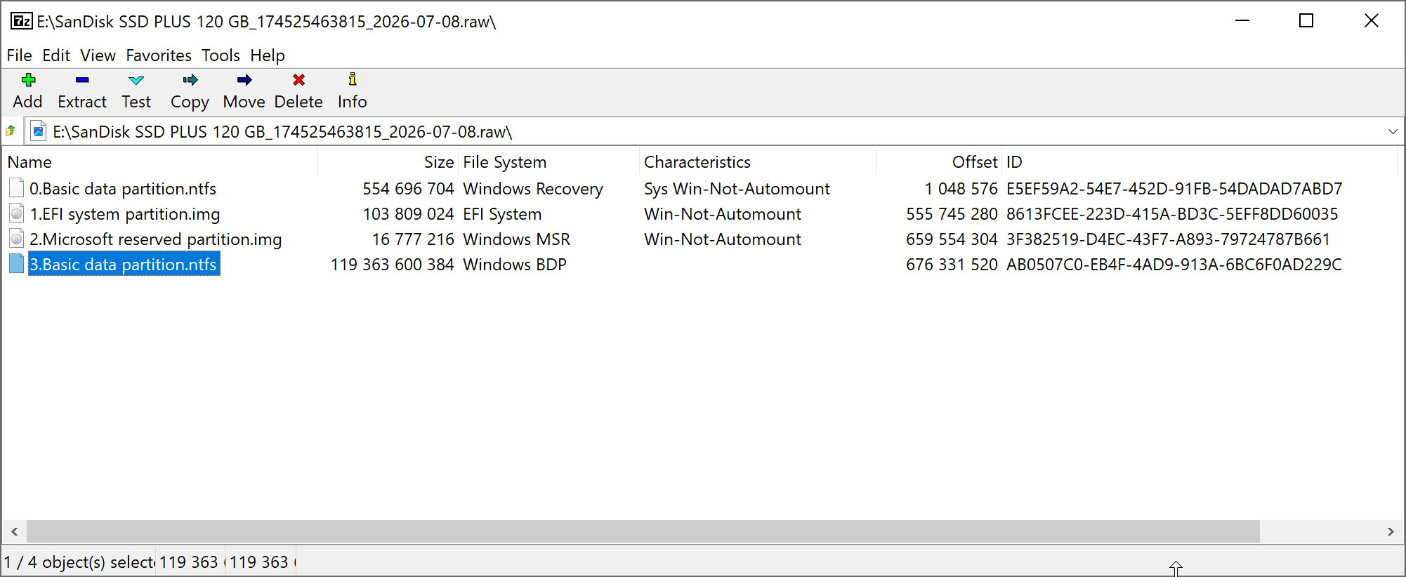 Browsing partition contents inside a MultiDrive RAW backup file opened in 7-Zip