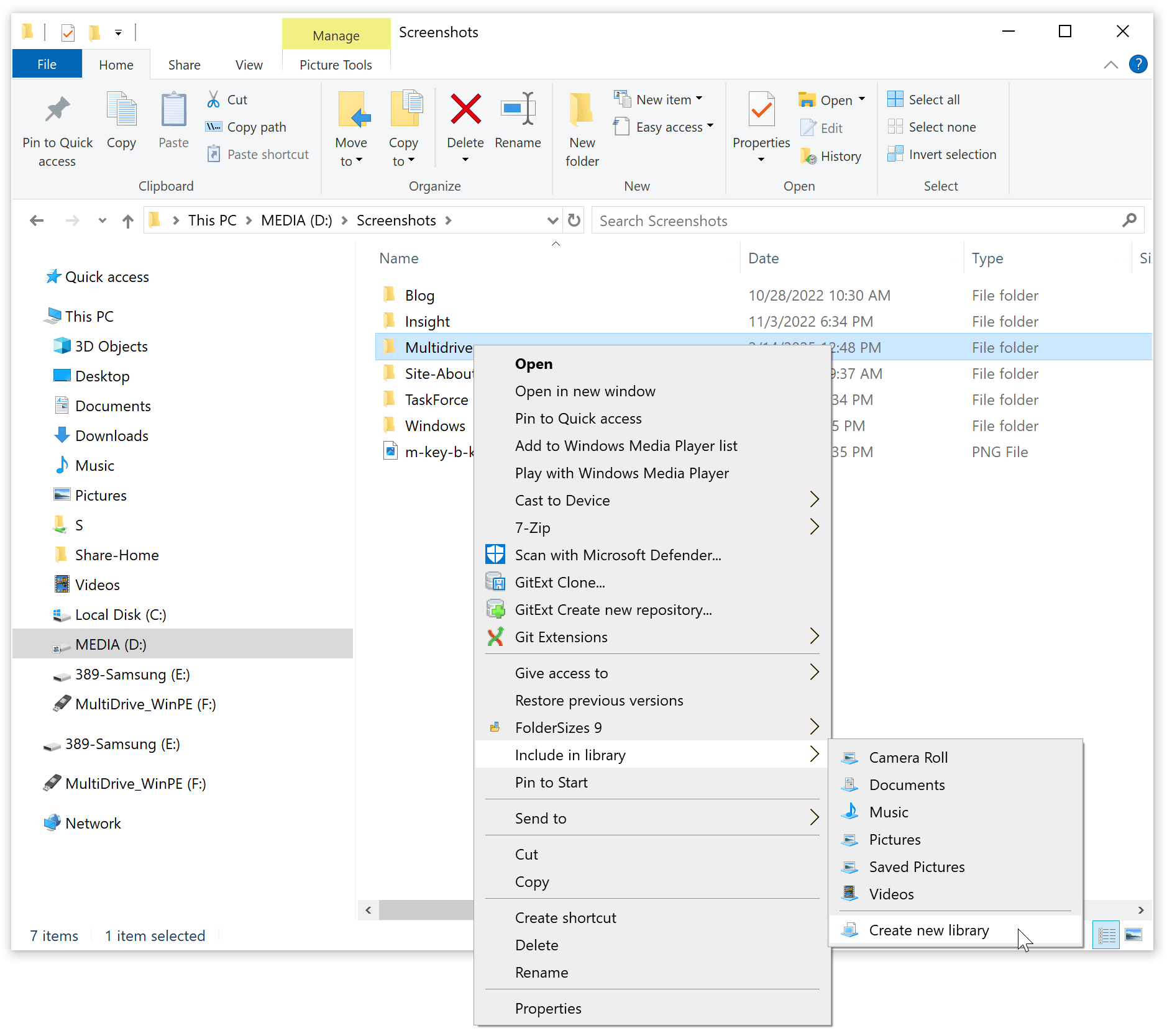 Adding a custom folder to a Windows library so File History includes it in backups