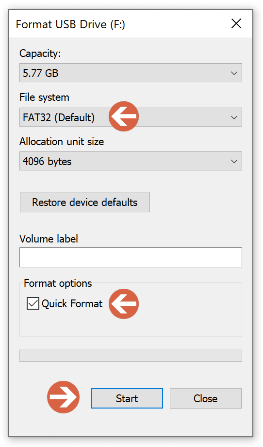 Format a USB drive to FAT32