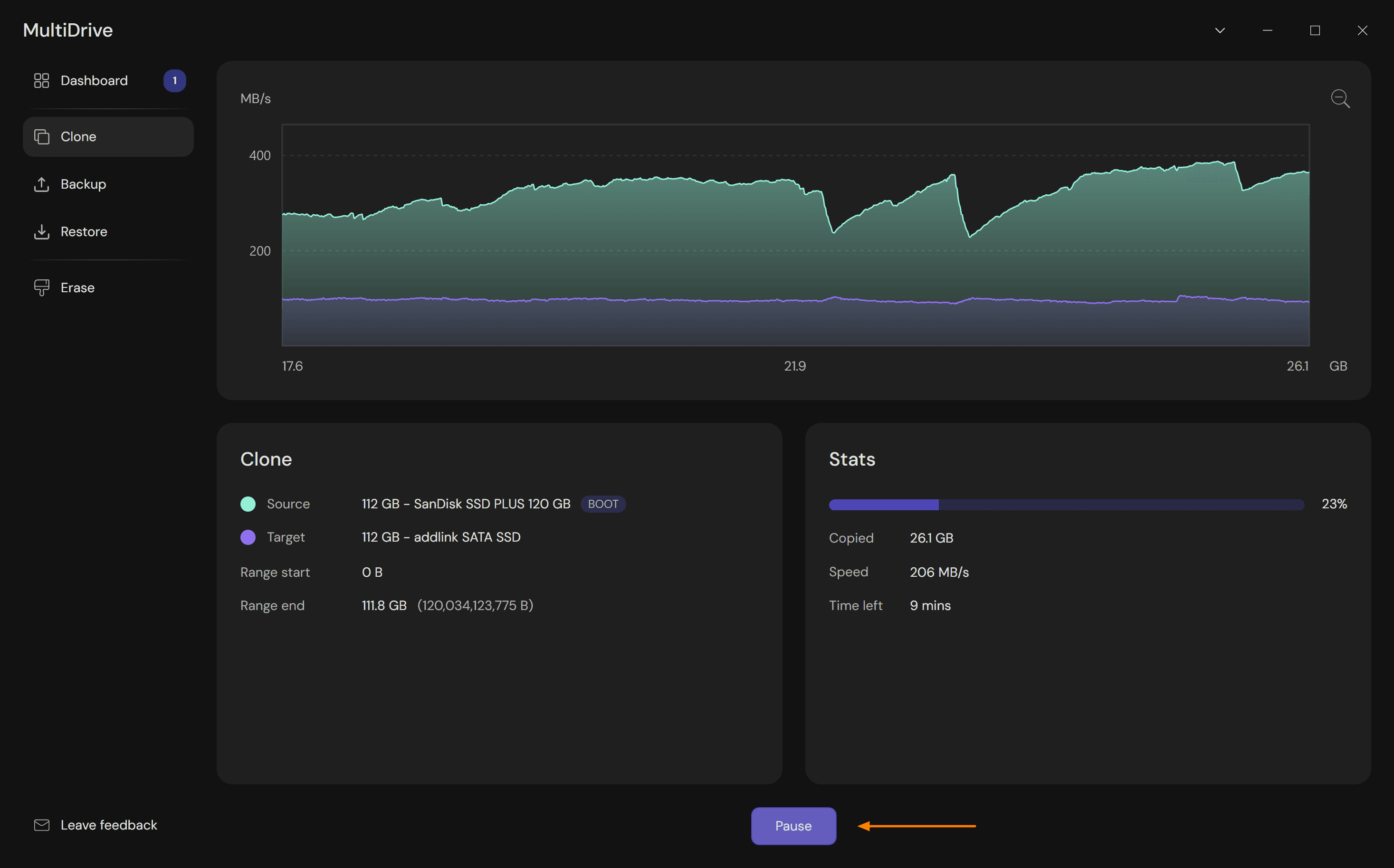 Pause SSD cloning process