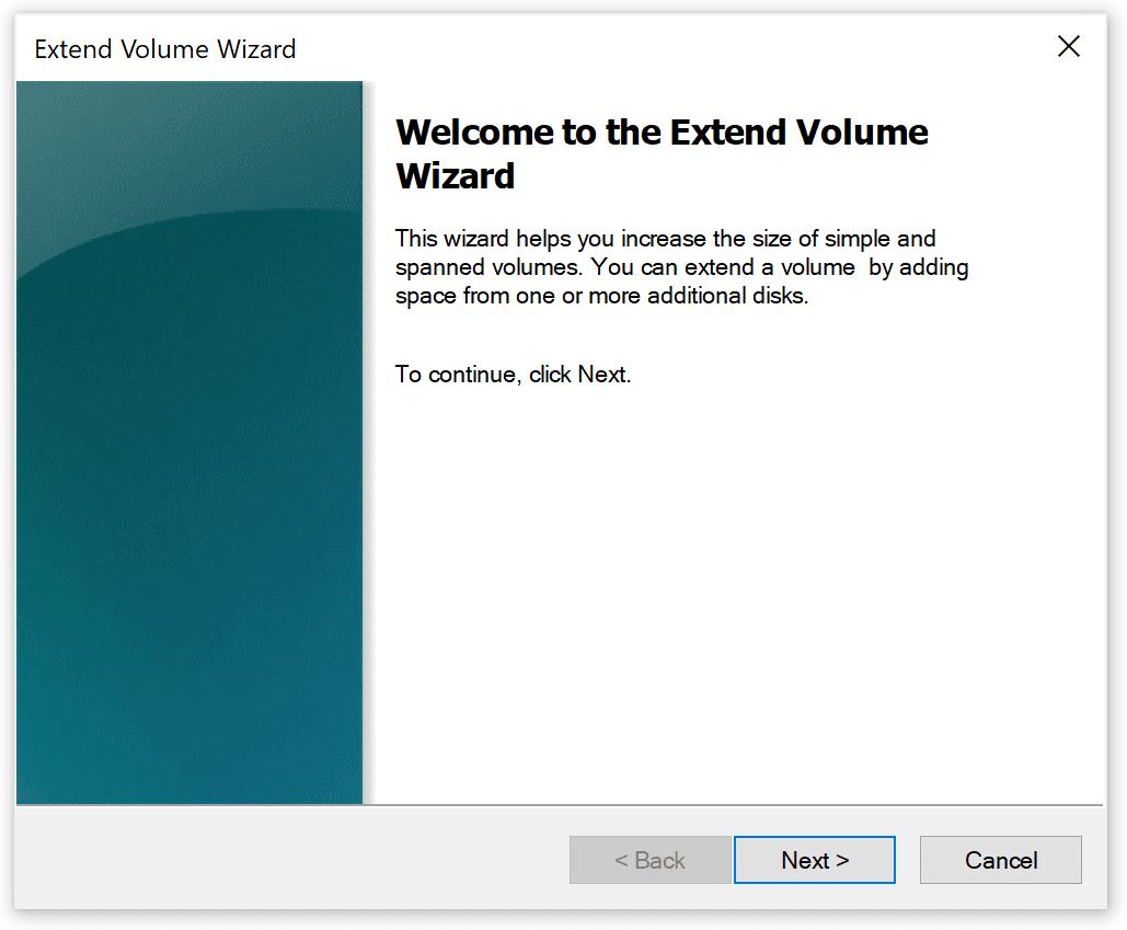 Extend Volume Wizard